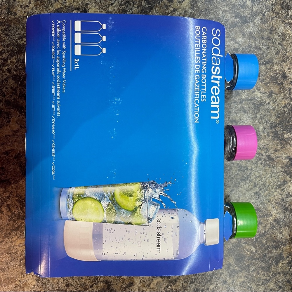 3 Colorful Sodastream Carbonating Bottles 1L